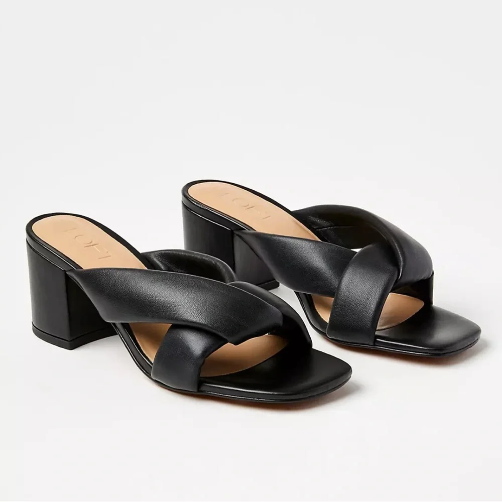 Loft Black Puffed Twist Leather Mules Women’s Size 8M